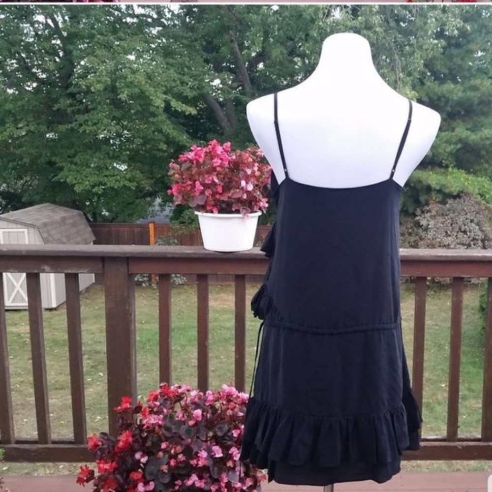 Dress Silk Tiered Festival Black Charcoal Grey Sz M BANANA REPUBLIC - Picture 2 of 4